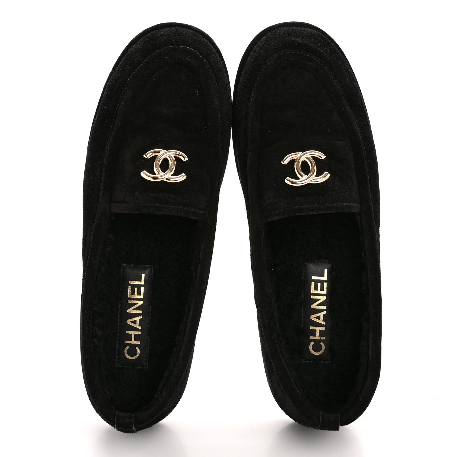Chanel Suede Calfskin CC Loafers 39.5 Black 2 of 11