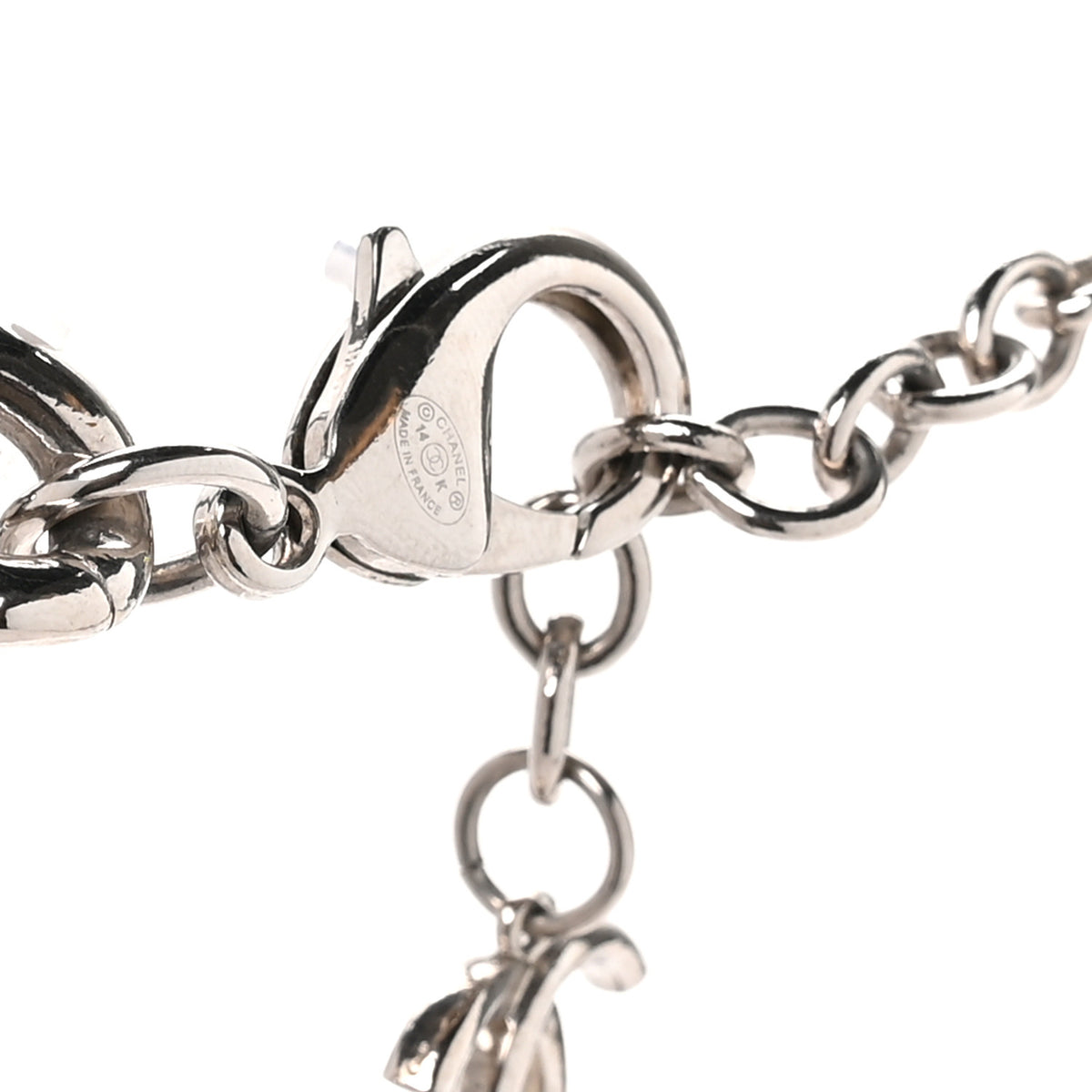 Resin CC Oversized Padlock Chain Necklace Silver Pearly White