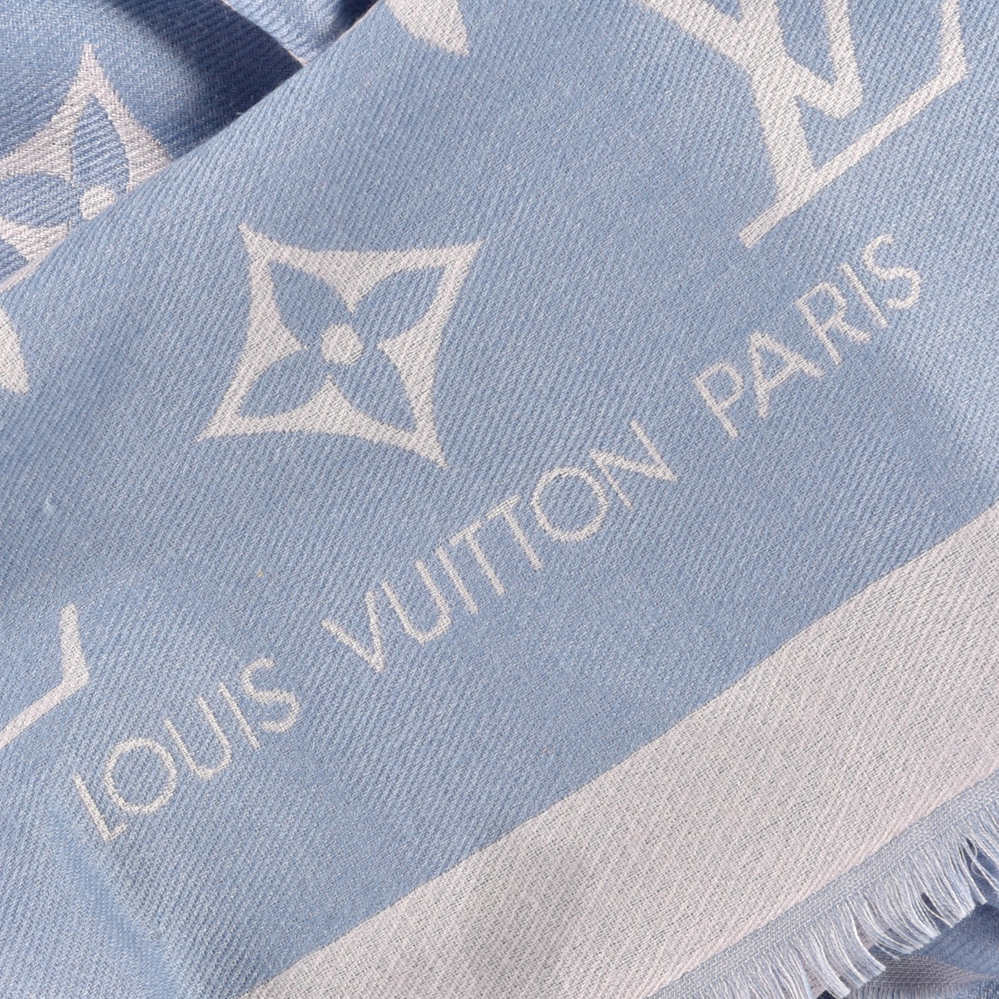 Silk Wool Monogram Miss LV Stole Blue Clair