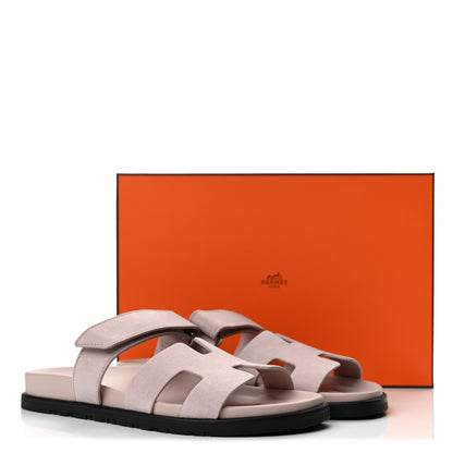 Hermes Suede Goatskin Womens Chypre Sandals 39 Rose Porcelaine 10 of 10