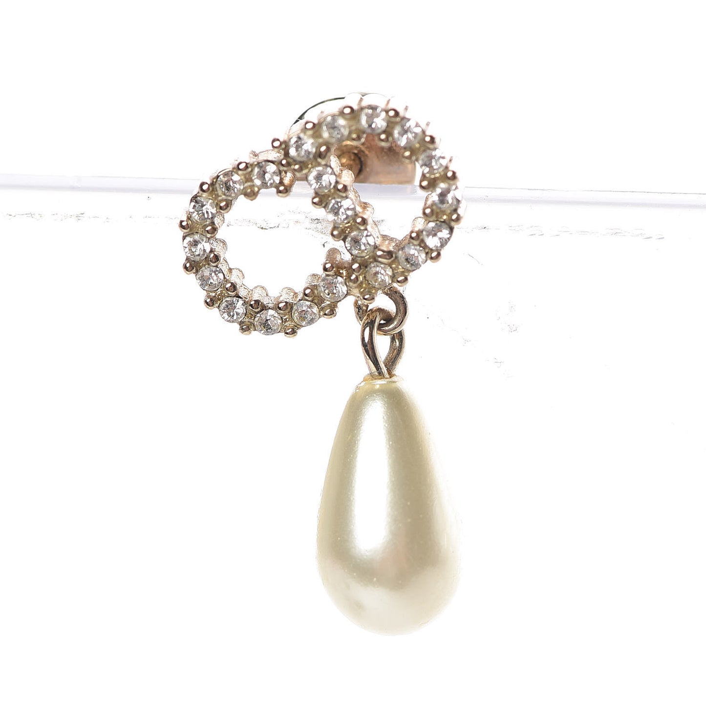Pearl Crystal CD Drop Earrings Gold