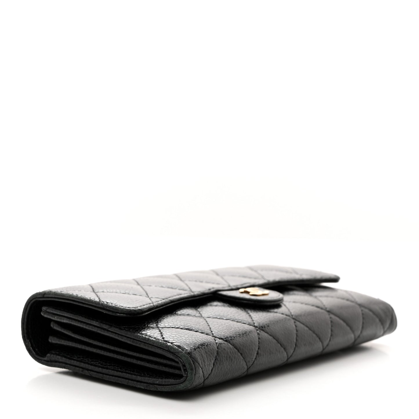 Caviar Quilted Long Flap Wallet Black