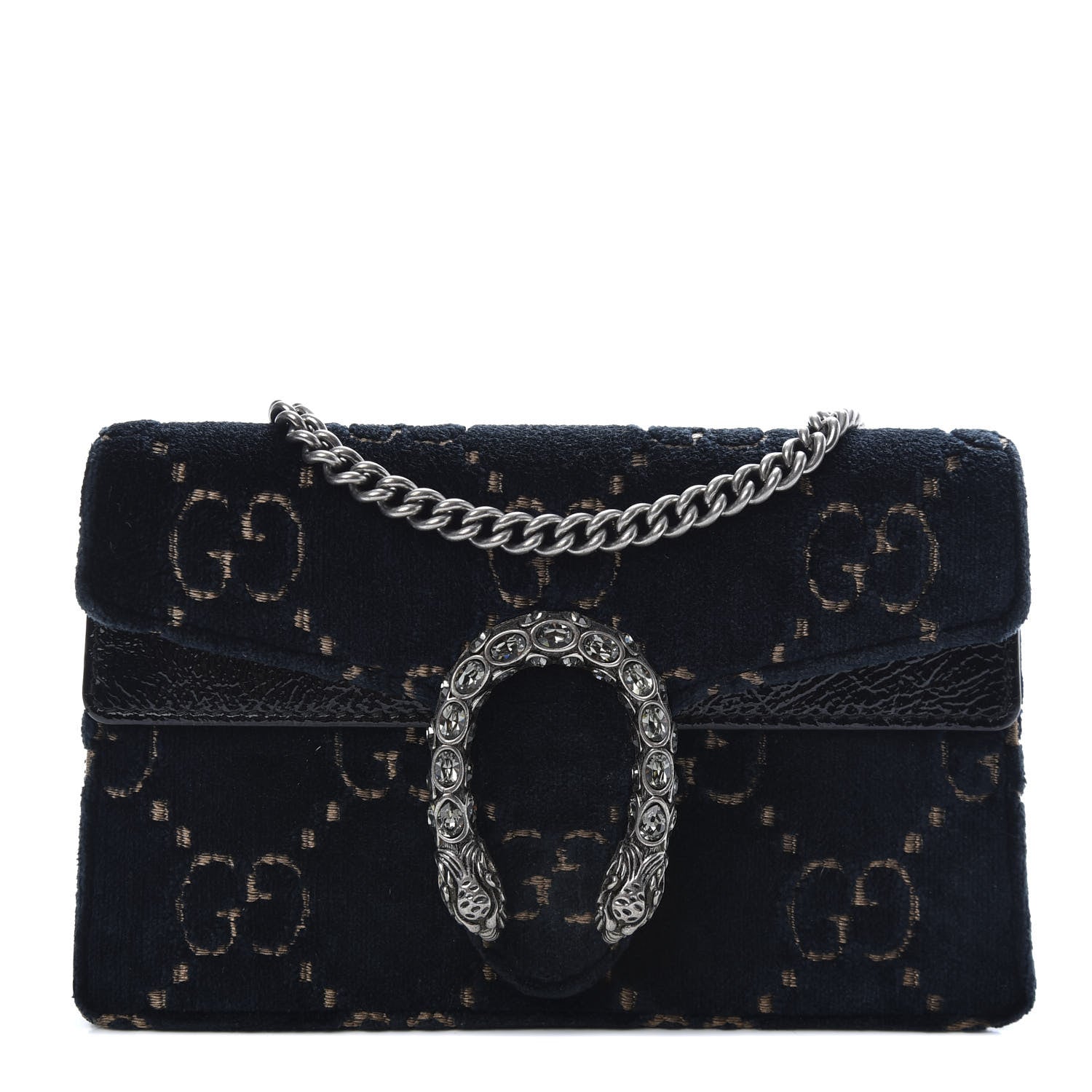 Gucci Velvet GG Monogram Super Mini Dionysus Shoulder Bag Blue Beige Black 2 of 18
