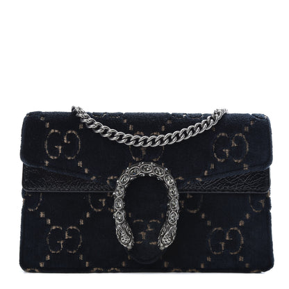 Gucci Velvet GG Monogram Super Mini Dionysus Shoulder Bag Blue Beige Black 2 of 18