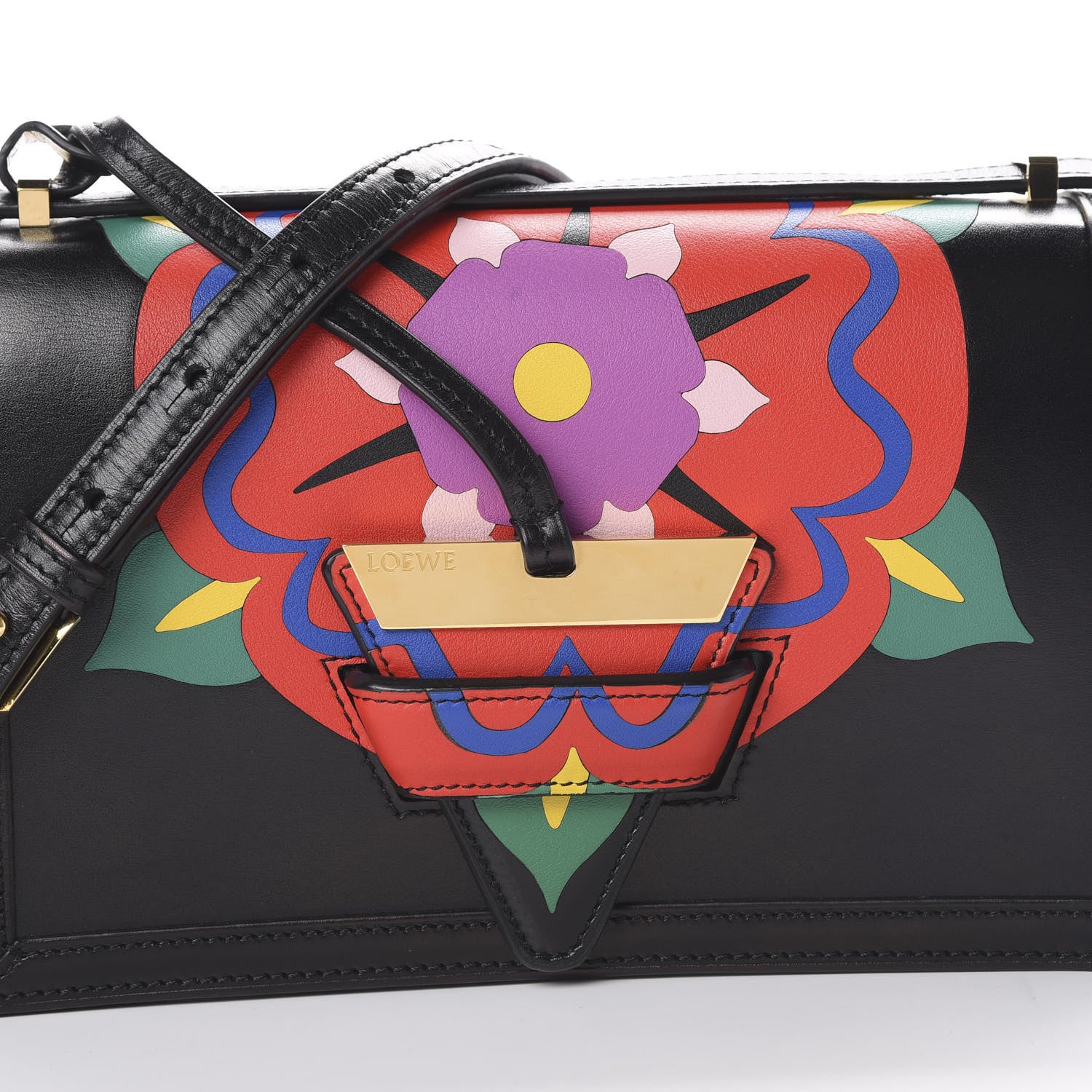 Loewe Calfskin Floral Print Small Barcelona Shoulder Bag Black 7 of 13