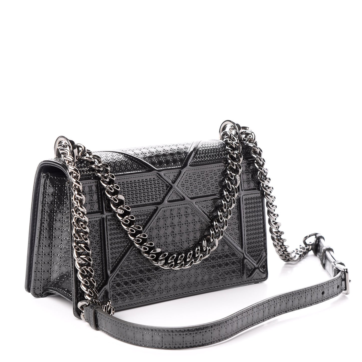 Metallic Patent Micro-Cannage Medium Diorama Flap Bag Onyx Black