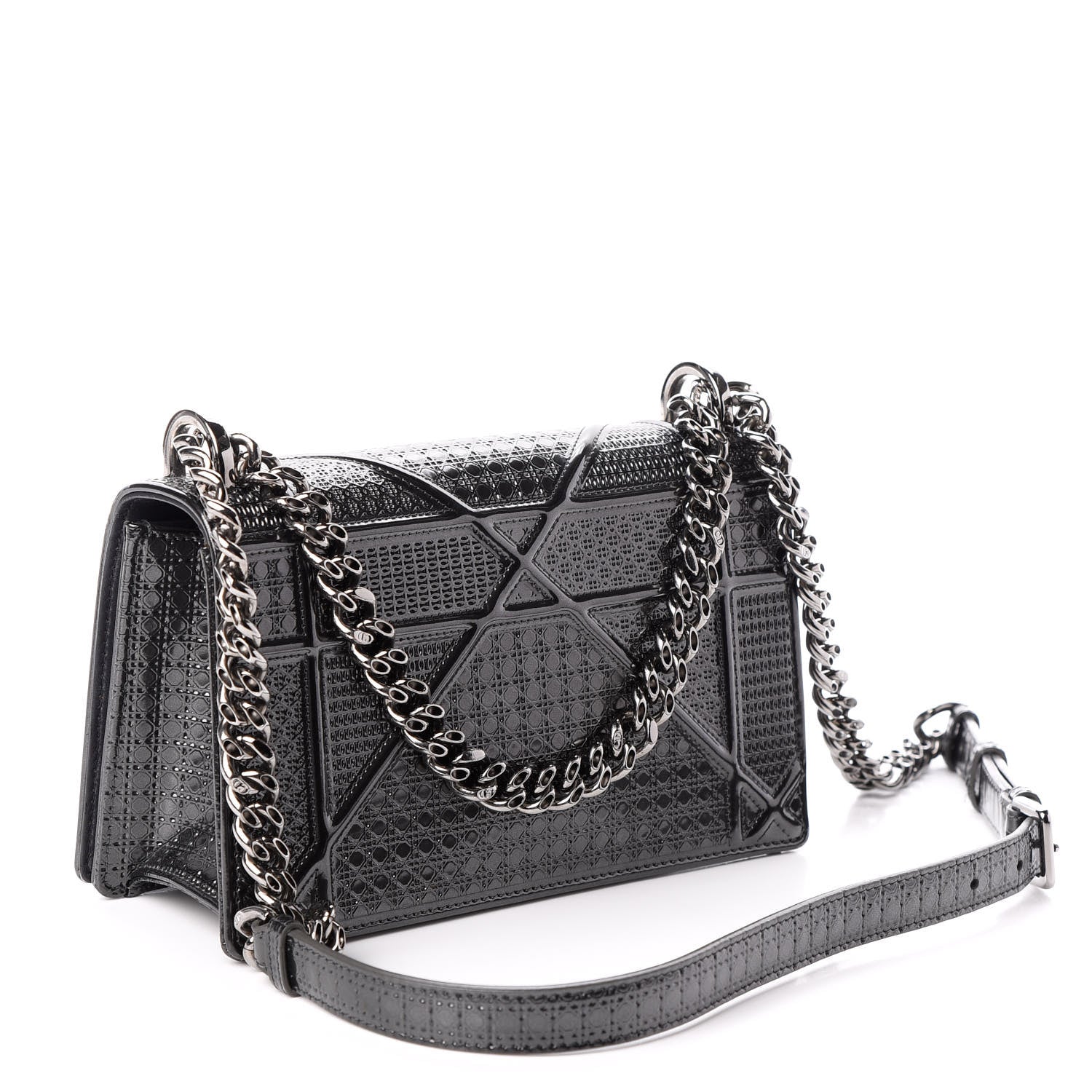 Christian Dior Metallic Patent Micro-Cannage Medium Diorama Flap Bag Onyx Black 3 of 10