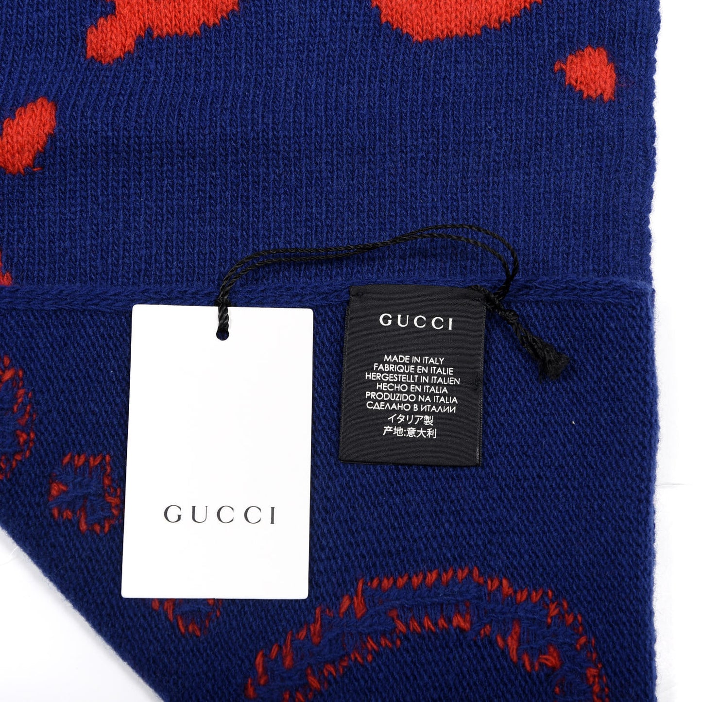 Wool Tricot GG Writers Scarf Midnight Blue Red