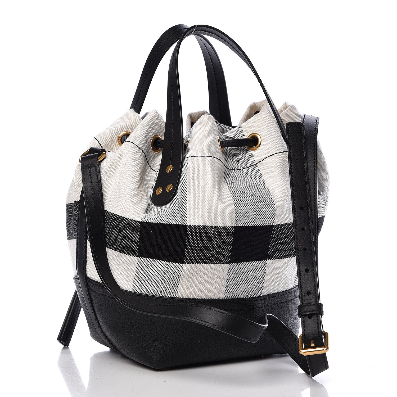 Burberry Canvas House Check Small Bucket Black White 4 of 12