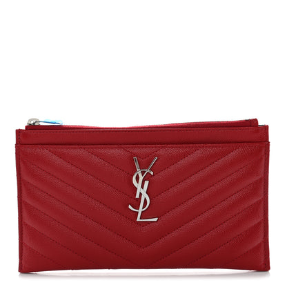 Saint Laurent Grain De Poudre Chevron Monogram Bill Pouch Rouge Eros 1 of 9
