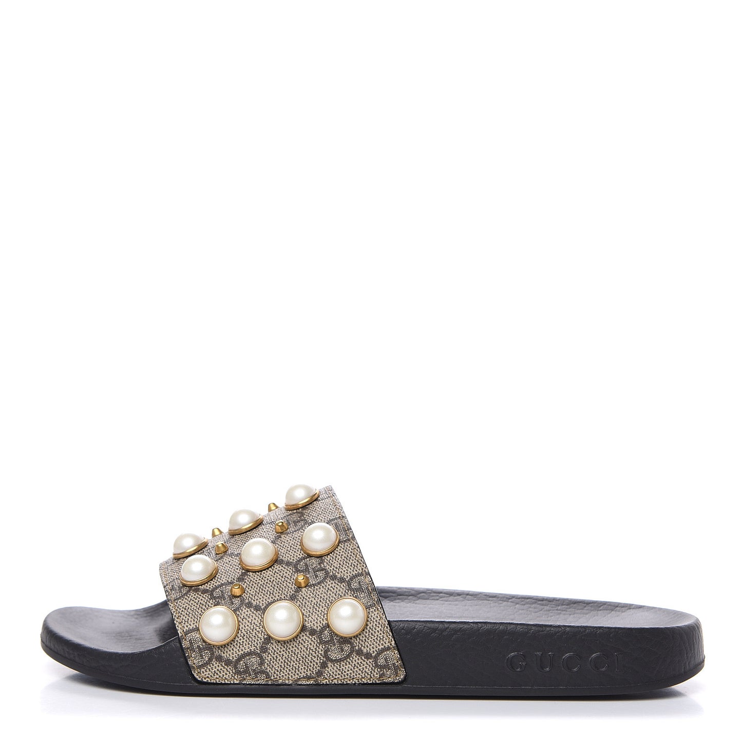 GG Supreme Monogram Pearls Slide Sandals 37 Beige