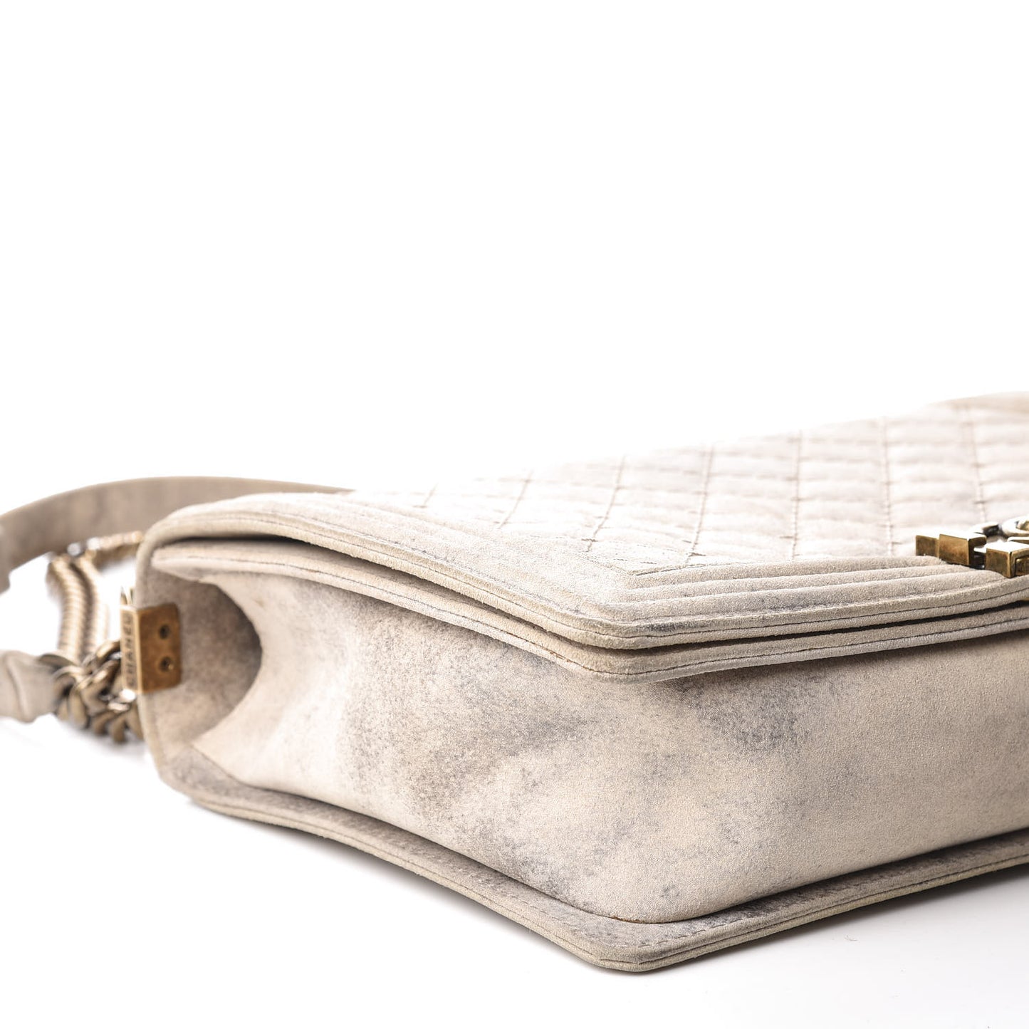 Iridescent Calfskin Quilted Large Boy Flap Beige