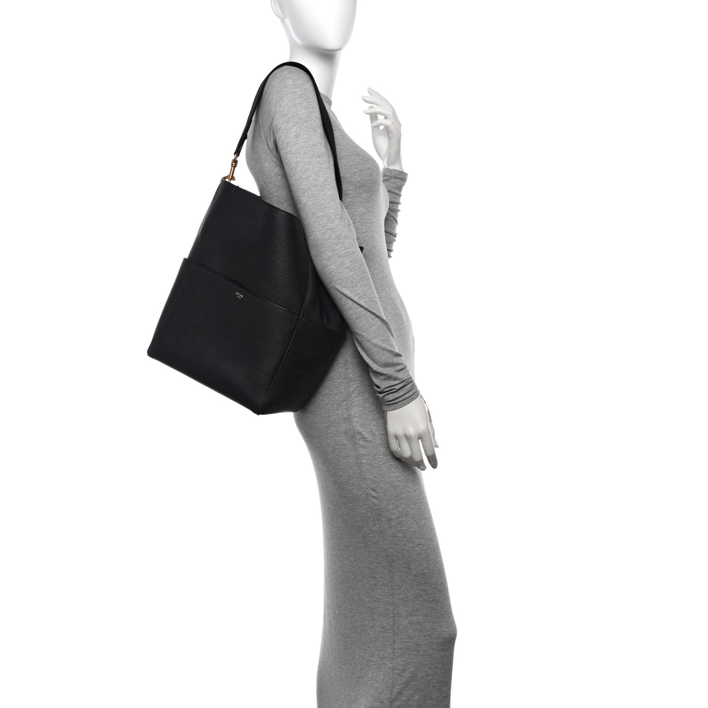 Soft Grained Calfskin Sangle Bucket Bag Black