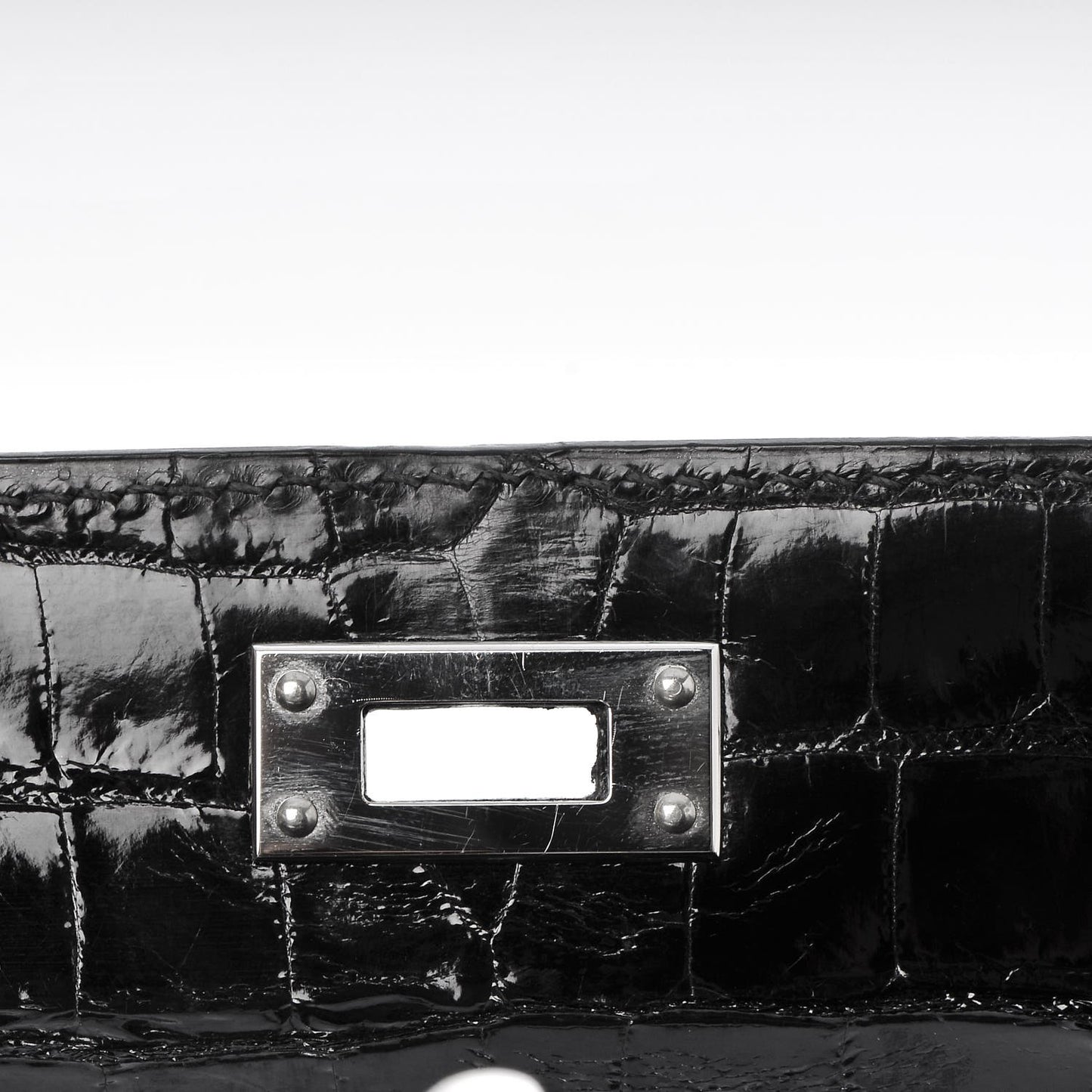 Shiny Niloticus Crocodile Kelly Cut Pochette Black