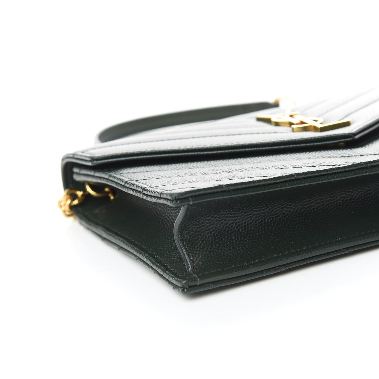 Grain De Poudre Matelasse Chevron Monogram Envelope Chain Wallet Dark Green