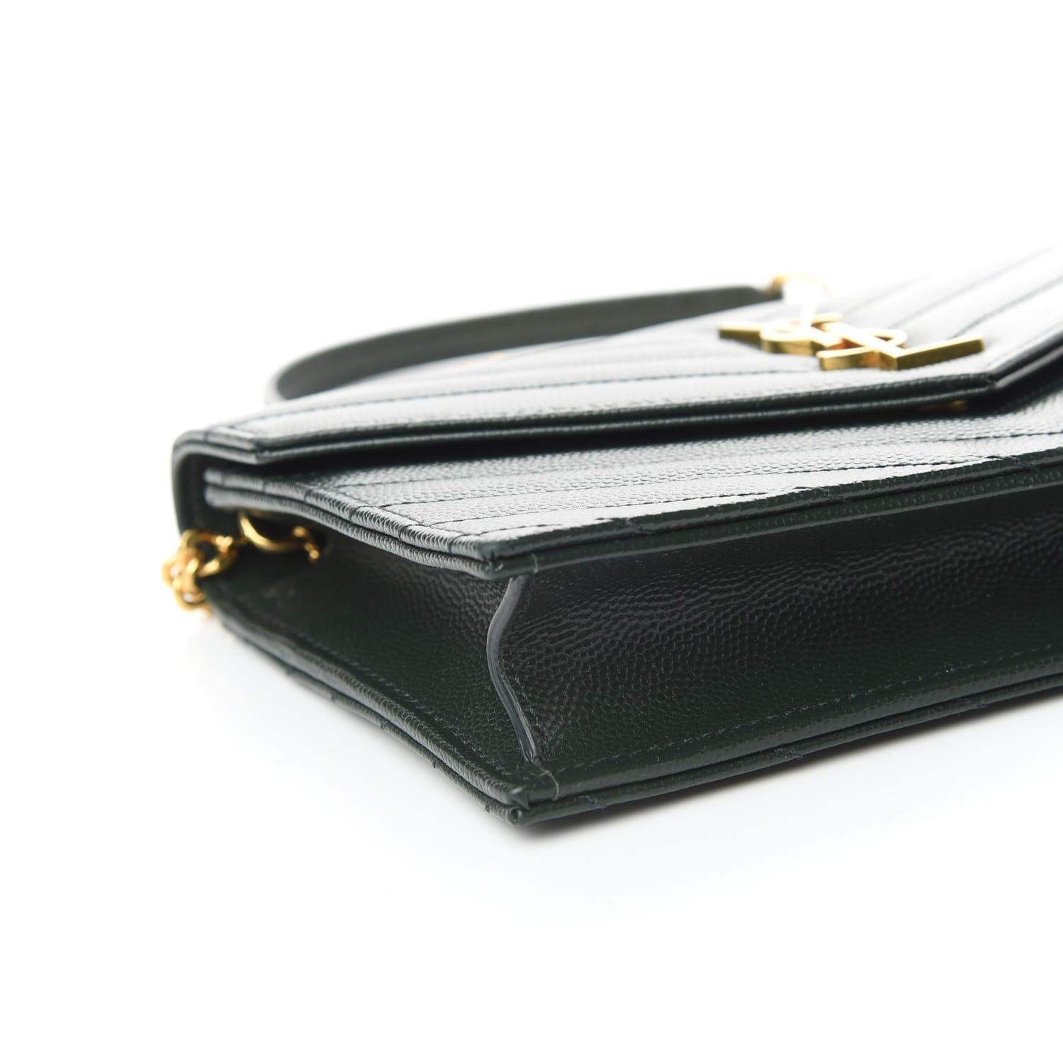 Saint Laurent Grain De Poudre Matelasse Chevron Monogram Envelope Chain Wallet Dark Green 5 of 9