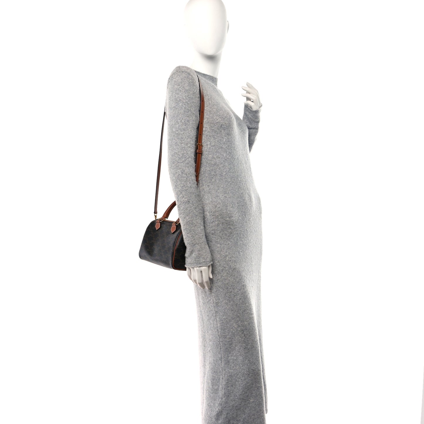 Triomphe Canvas Calfskin Small Boston Bag Tan