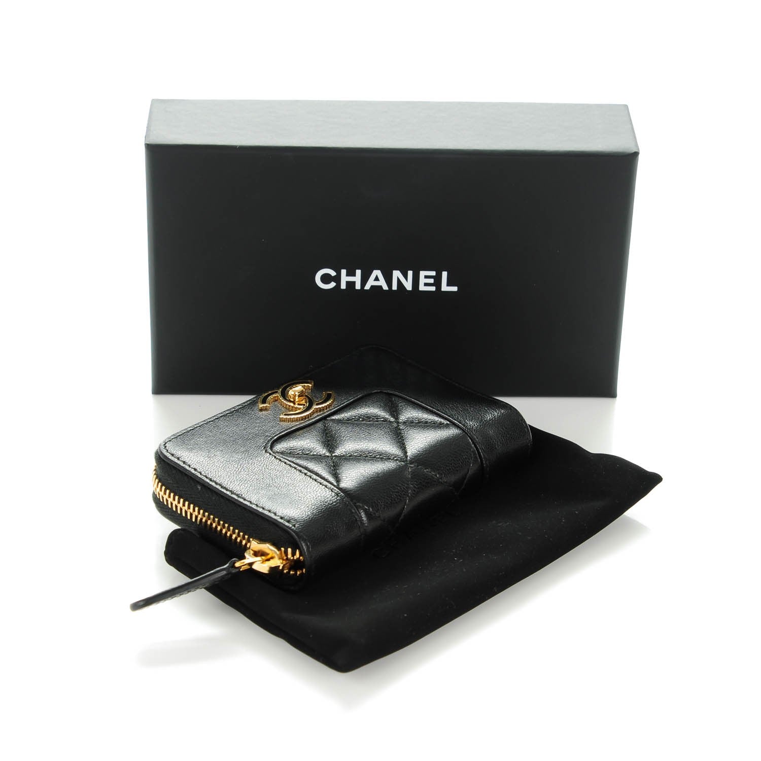 Chanel Sheepskin Quilted Mademoiselle Vintage Zip Coin Purse Black 4 of 7