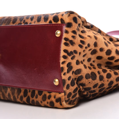 Fendi Calf Hair Leopard Print Large Peekaboo Iconic Satchel Rosso Cilegia 12 of 14