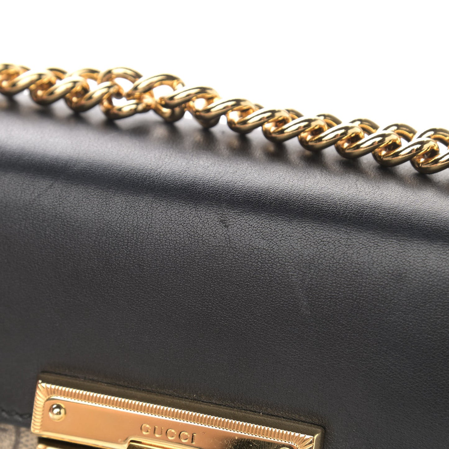 GG Supreme Monogram Calfskin Small Padlock Shoulder Bag Beige Black Cuir
