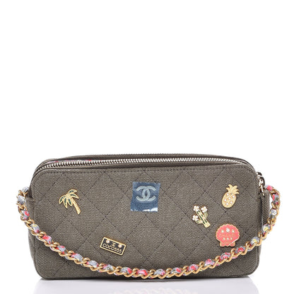 Chanel Canvas Quilted Coco Cuba Small Clutch With Chain Khaki 1 of 8
