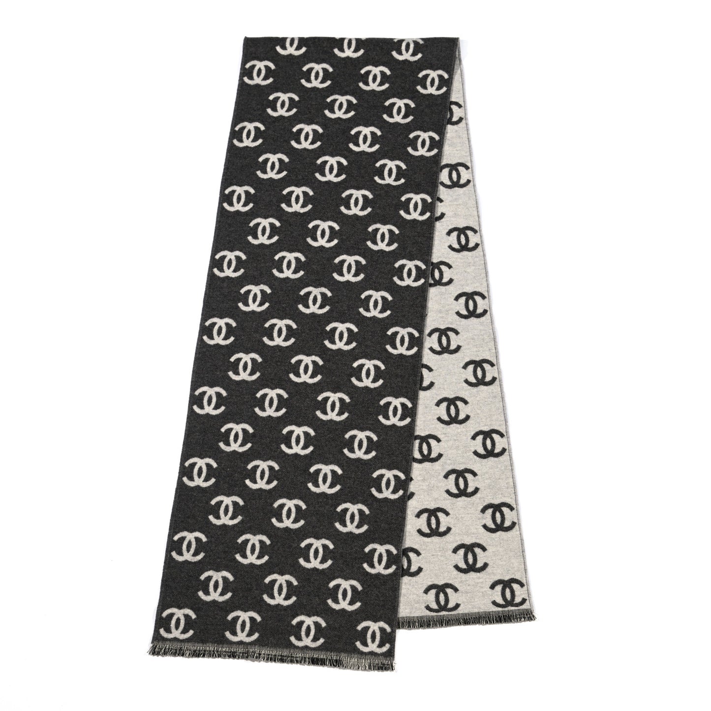 Cashmere Wool CC Scarf Grey White