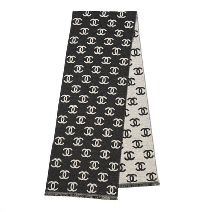 Chanel Cashmere Wool CC Scarf Grey White 2 of 4