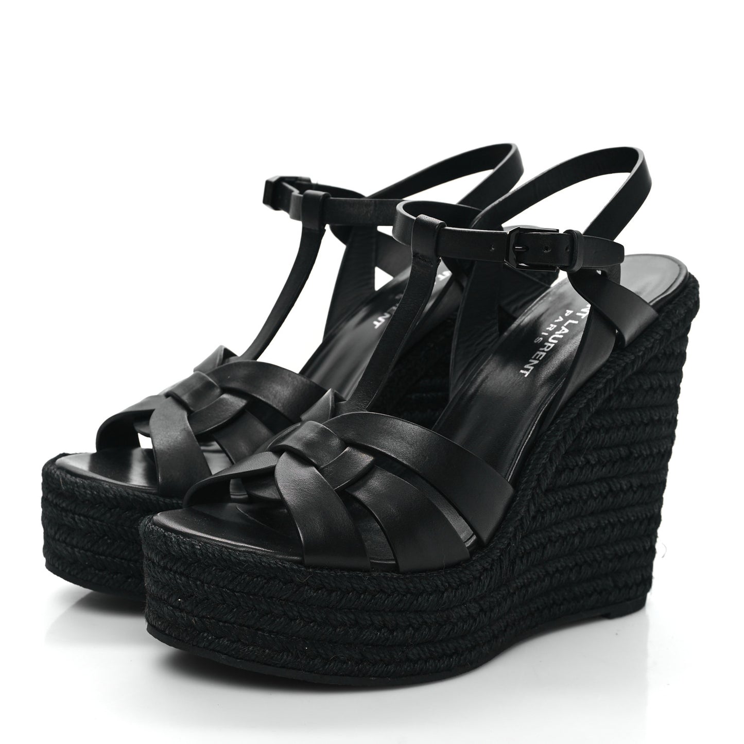 Calfskin Tribute 95 Platform Espadrille Wedge Sandals 39 Black
