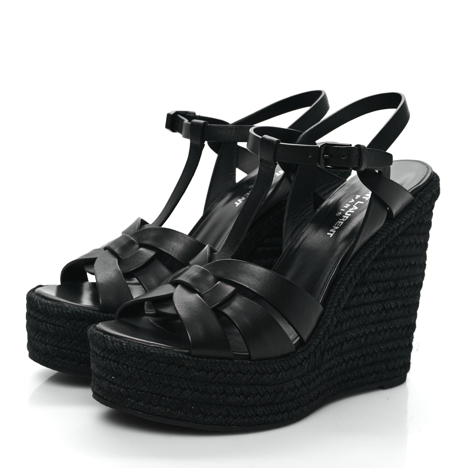 Saint Laurent Calfskin Tribute 95 Platform Espadrille Wedge Sandals 39 Black 3 of 8
