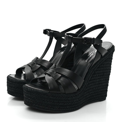 Saint Laurent Calfskin Tribute 95 Platform Espadrille Wedge Sandals 39 Black 3 of 8