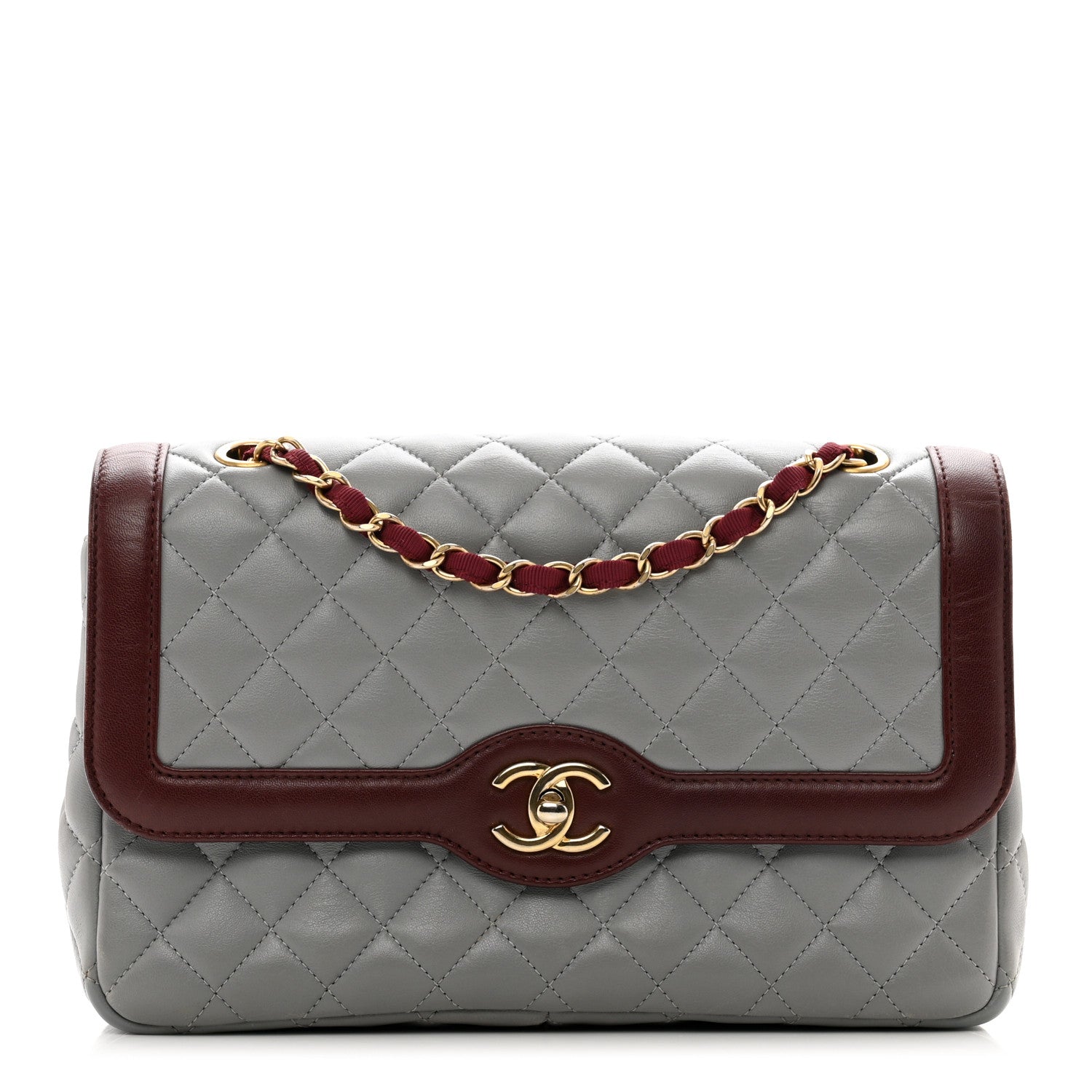 Chanel Lambskin Quilted Medium Two Tone Day Flap Grey Burgundy Grey Burgundy 1 of 11