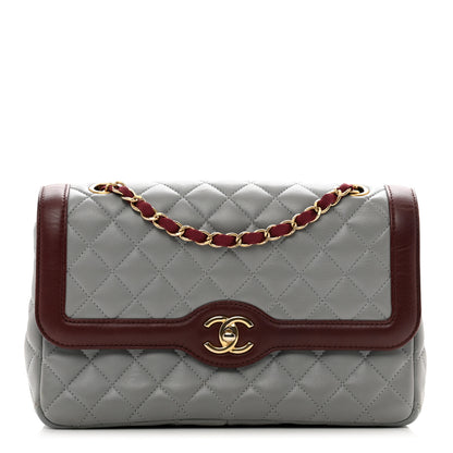 Chanel Lambskin Quilted Medium Two Tone Day Flap Grey Burgundy Grey Burgundy 1 of 11