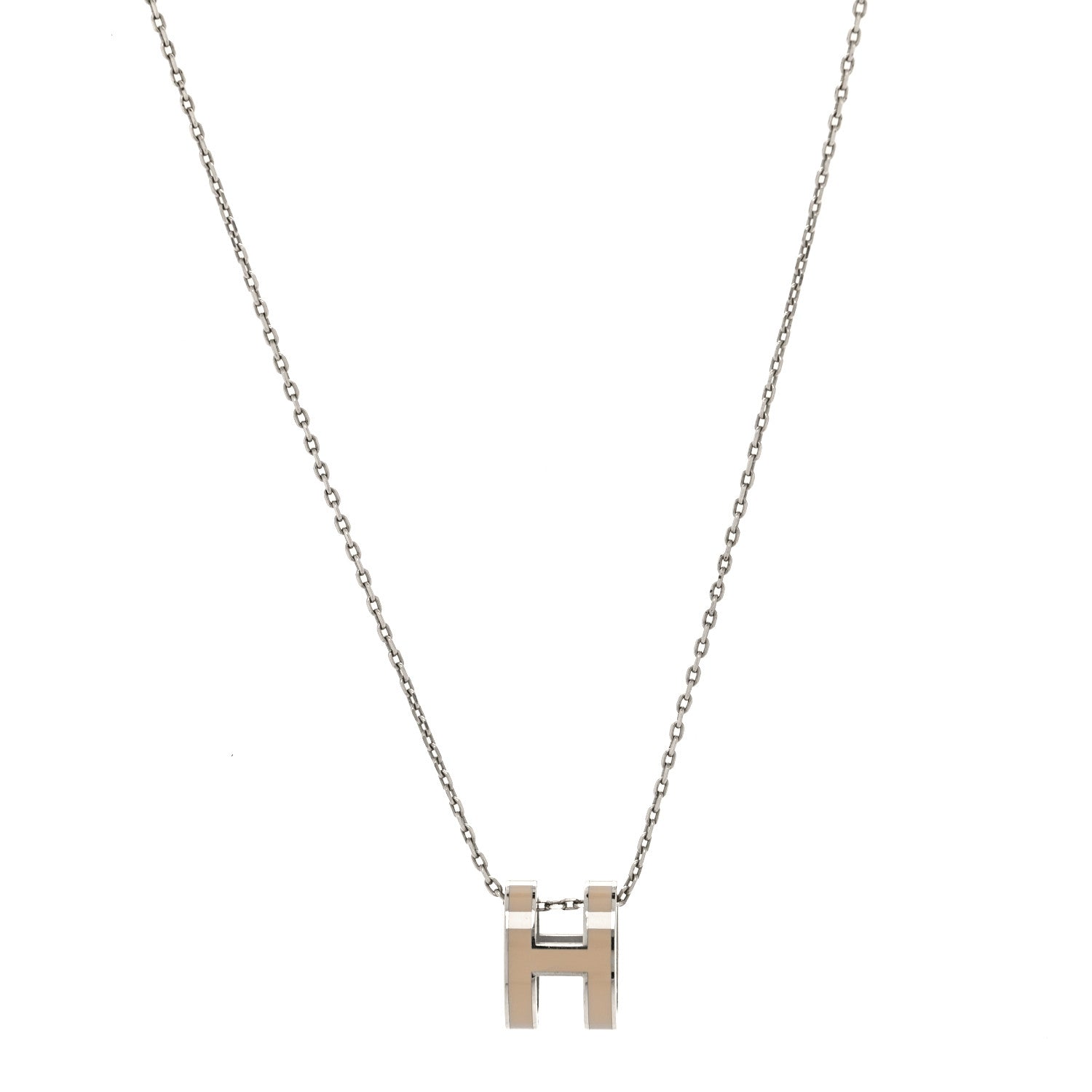 Hermes Lacquered Palladium Pop H Pendant Necklace Marron Glace 1 of 6