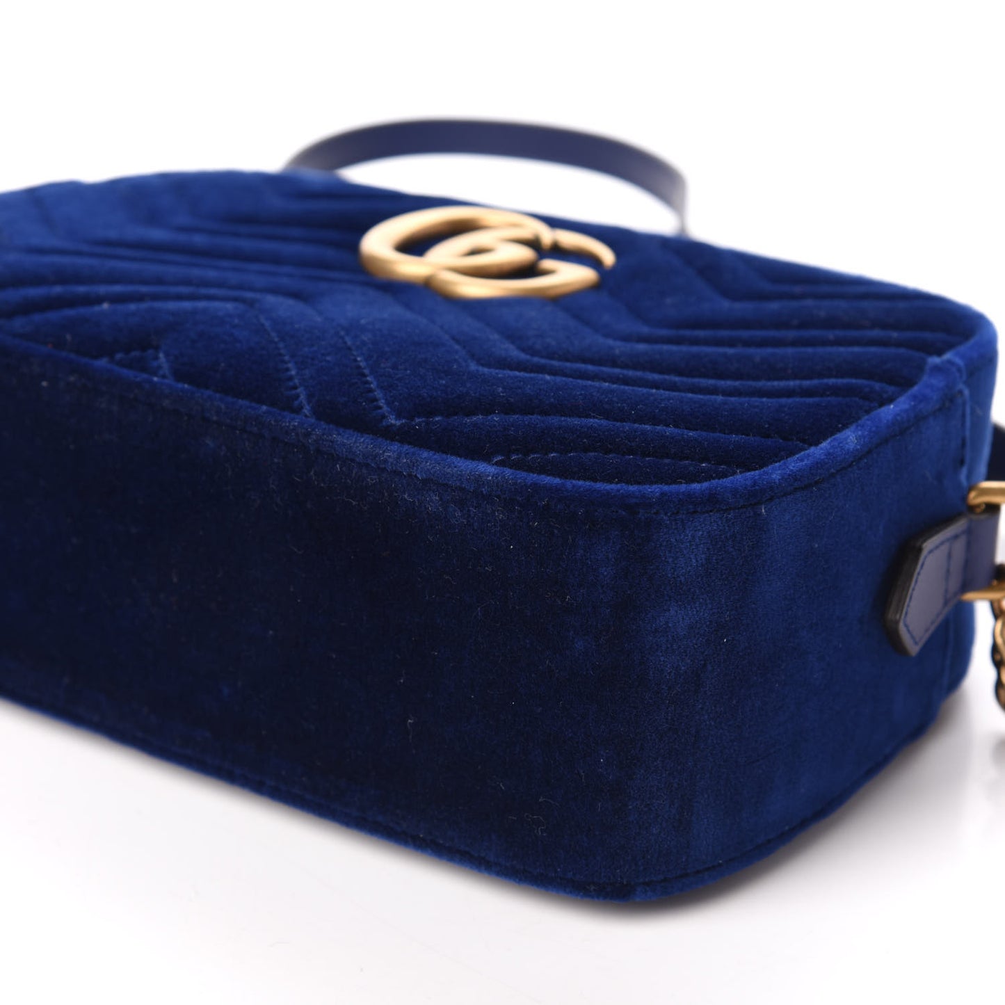 Velvet Matelasse Small GG Marmont Chain Shoulder Bag Cobalt