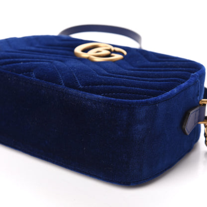 Gucci Velvet Matelasse Small GG Marmont Chain Shoulder Bag Cobalt 7 of 9