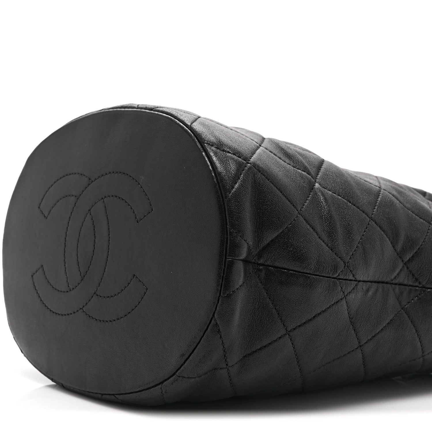 Chanel Shiny Lambskin Quilted Small Chain Is More Drawstring Bag Black 10 of 10