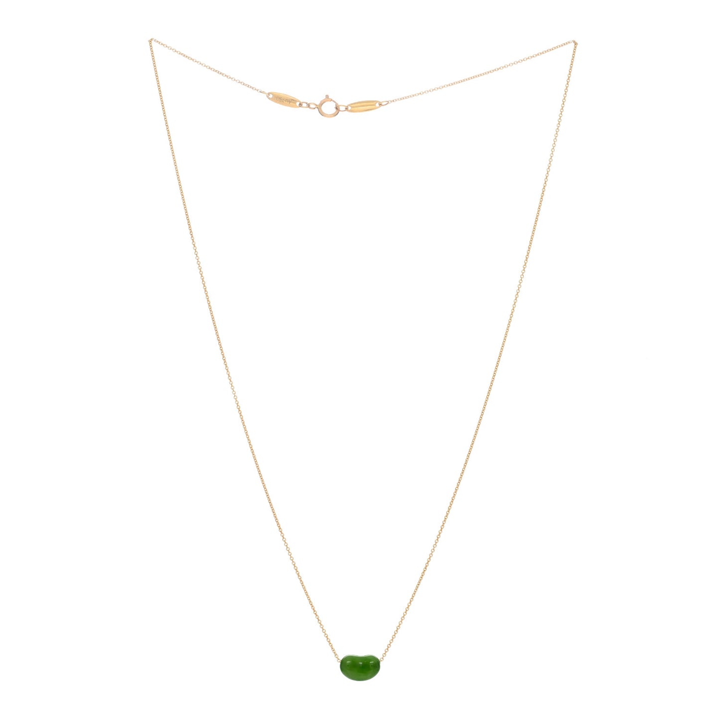 18K Yellow Gold Green Jade 9mm Elsa Peretti Bean Pendant Necklace
