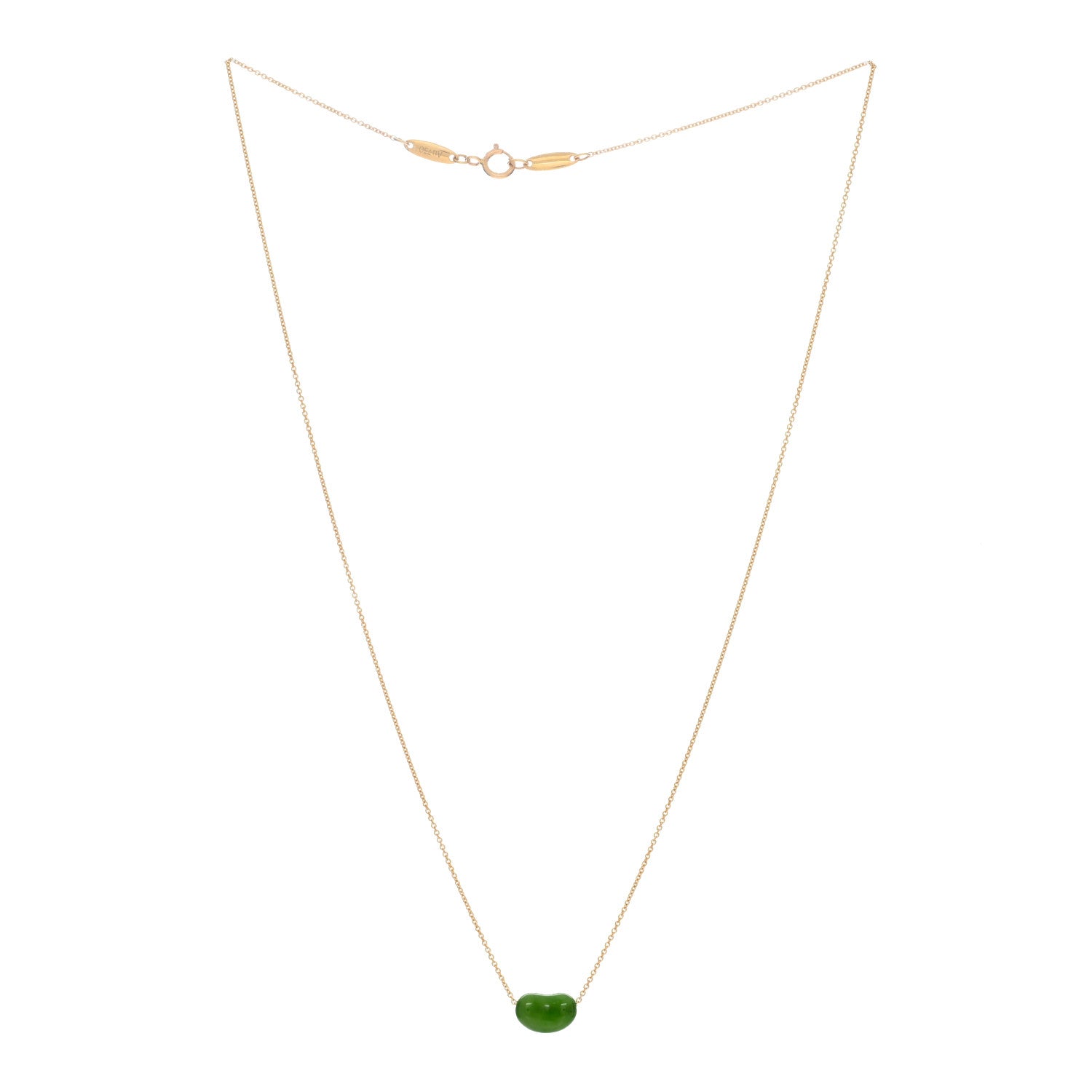 Tiffany 18K Yellow Gold Green Jade 9mm Elsa Peretti Bean Pendant Necklace 2 of 5