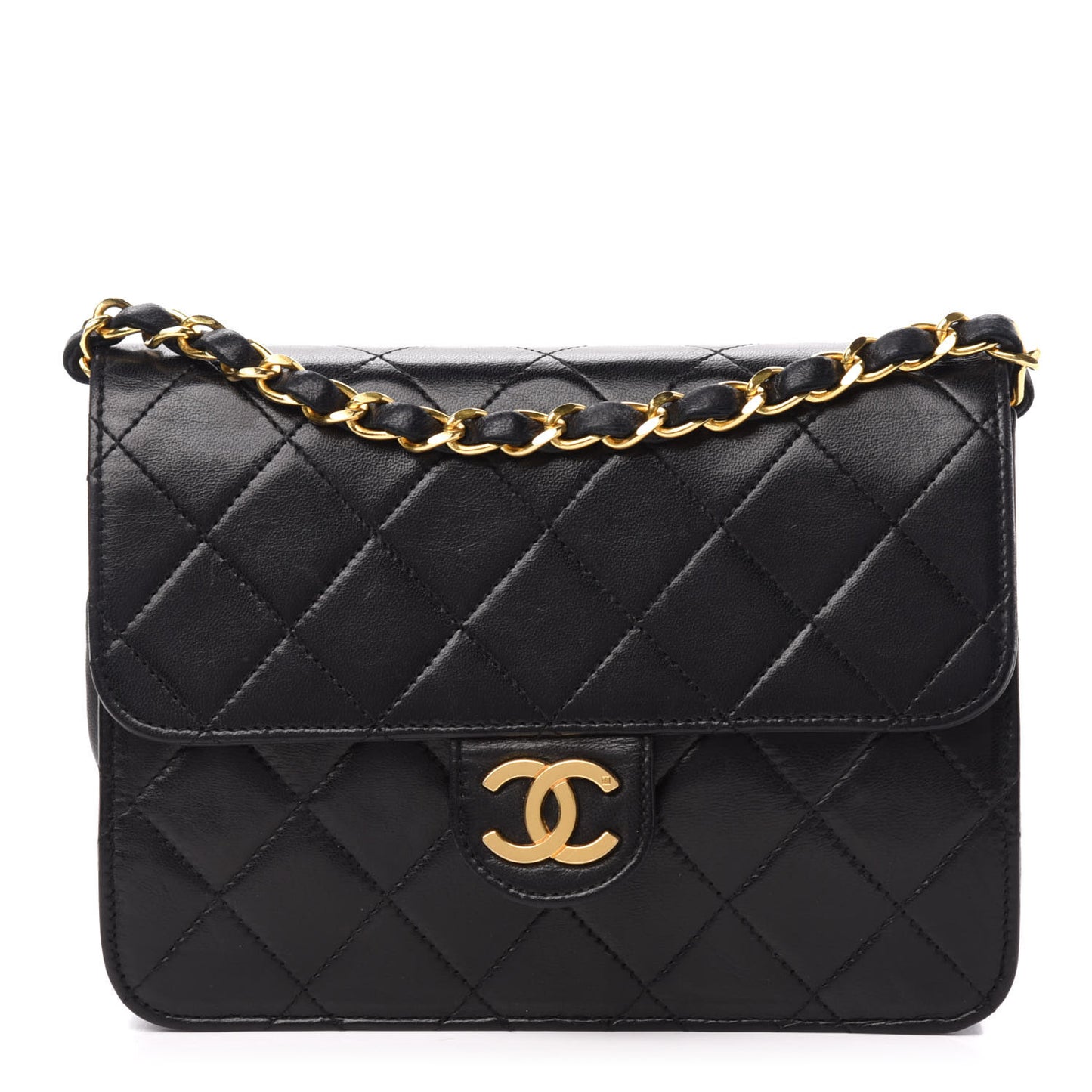 Lambskin Quilted Mini Square Flap Bag Black