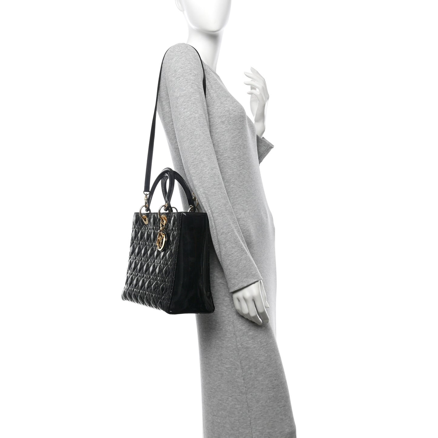 Patent Cannage Large Lady Dior Black