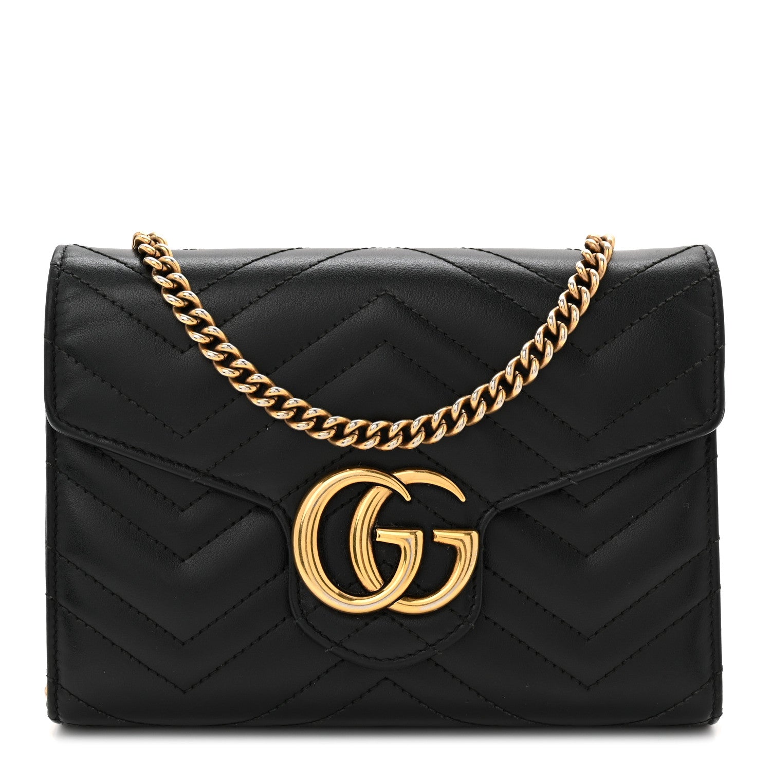 Gucci Calfskin Matelasse GG Marmont Chain Wallet Black 1 of 10