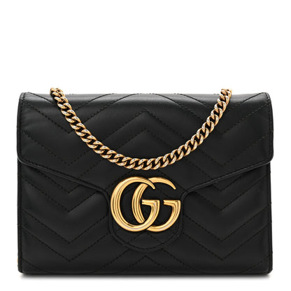 Gucci Calfskin Matelasse GG Marmont Chain Wallet Black 1 of 10