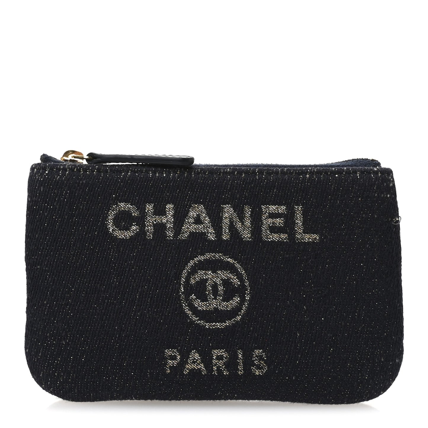 Lurex Canvas Deauville Cosmetic Pouch Navy Blue Gold