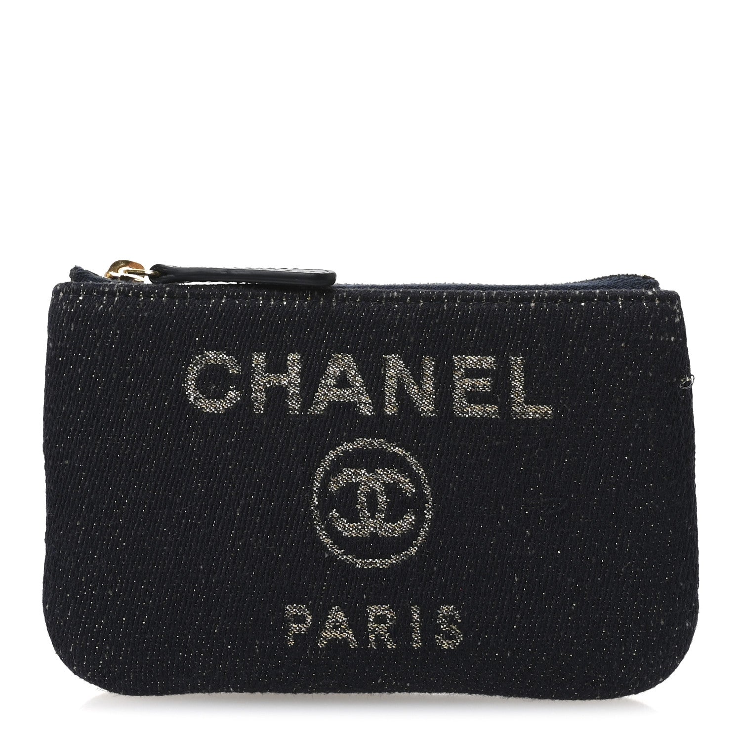 Chanel Lurex Canvas Deauville Cosmetic Pouch Navy Blue Gold 1 of 8