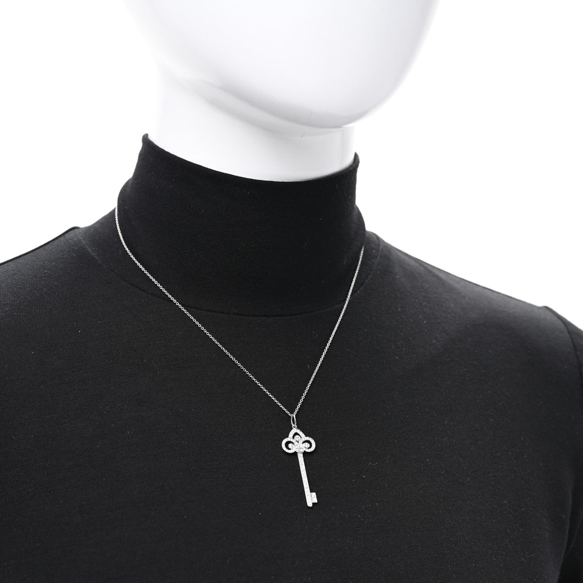 Platinum Diamond .41ct Fleur De Lis Key Pendant Necklace