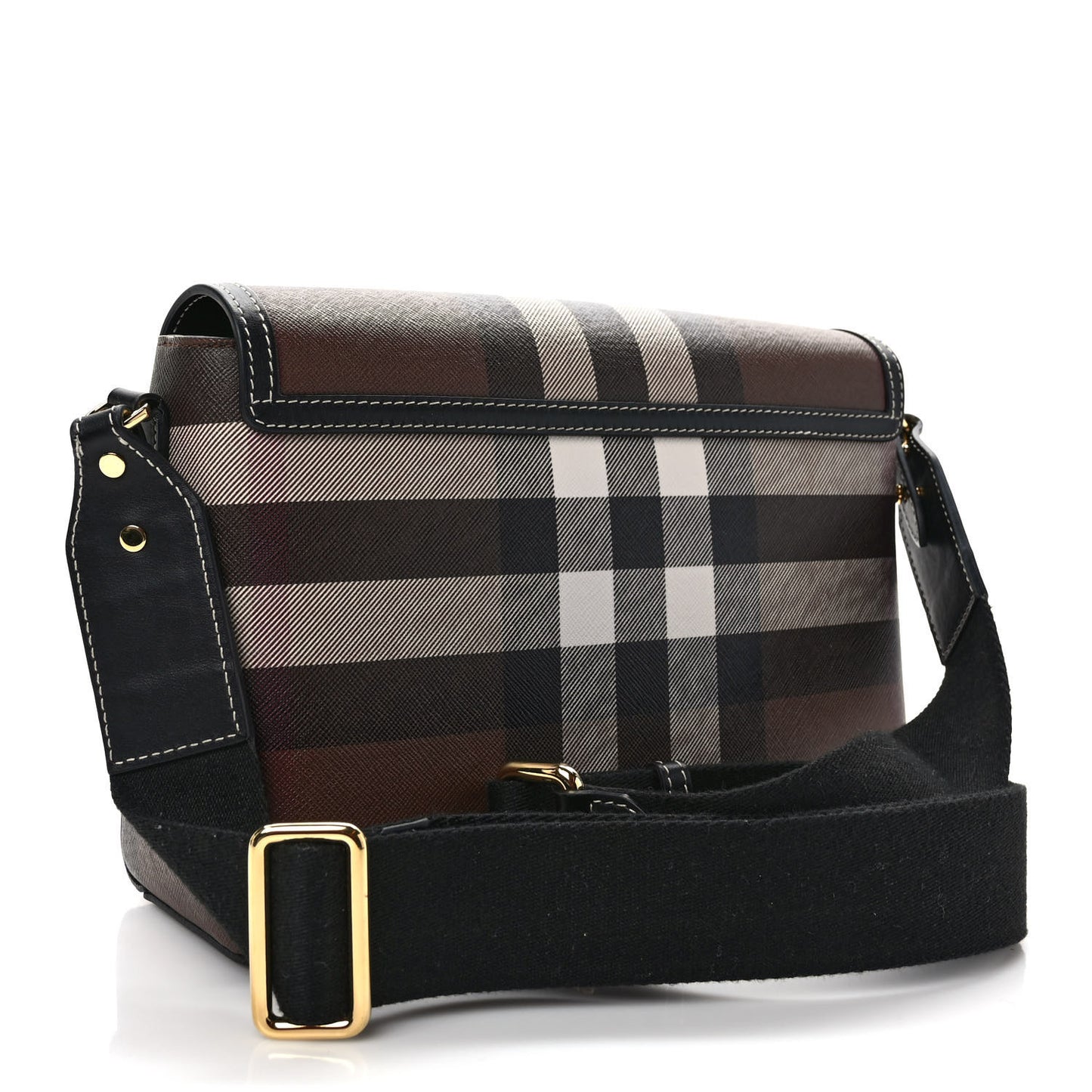 Calfskin Giant Check E-Canvas Note Crossbody Bag Dark Birch Brown