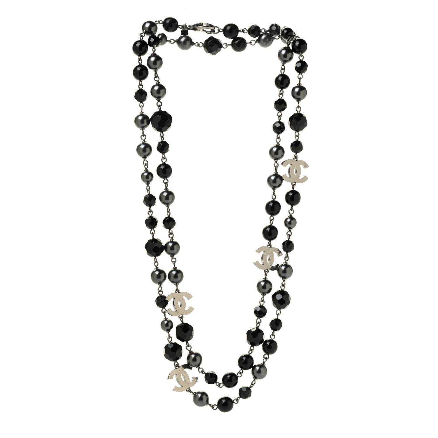 Chanel Pearl Beaded CC Long Necklace Black Ruthenium 2 of 4