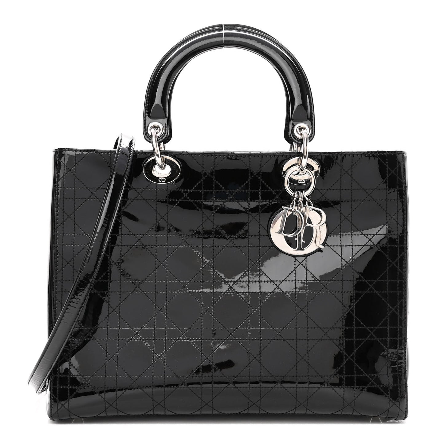 Patent Cannage Stitched Large Lady Dior Black