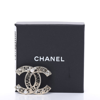 Chanel Crystal Pearl CC Charms Brooch Gold 5 of 5