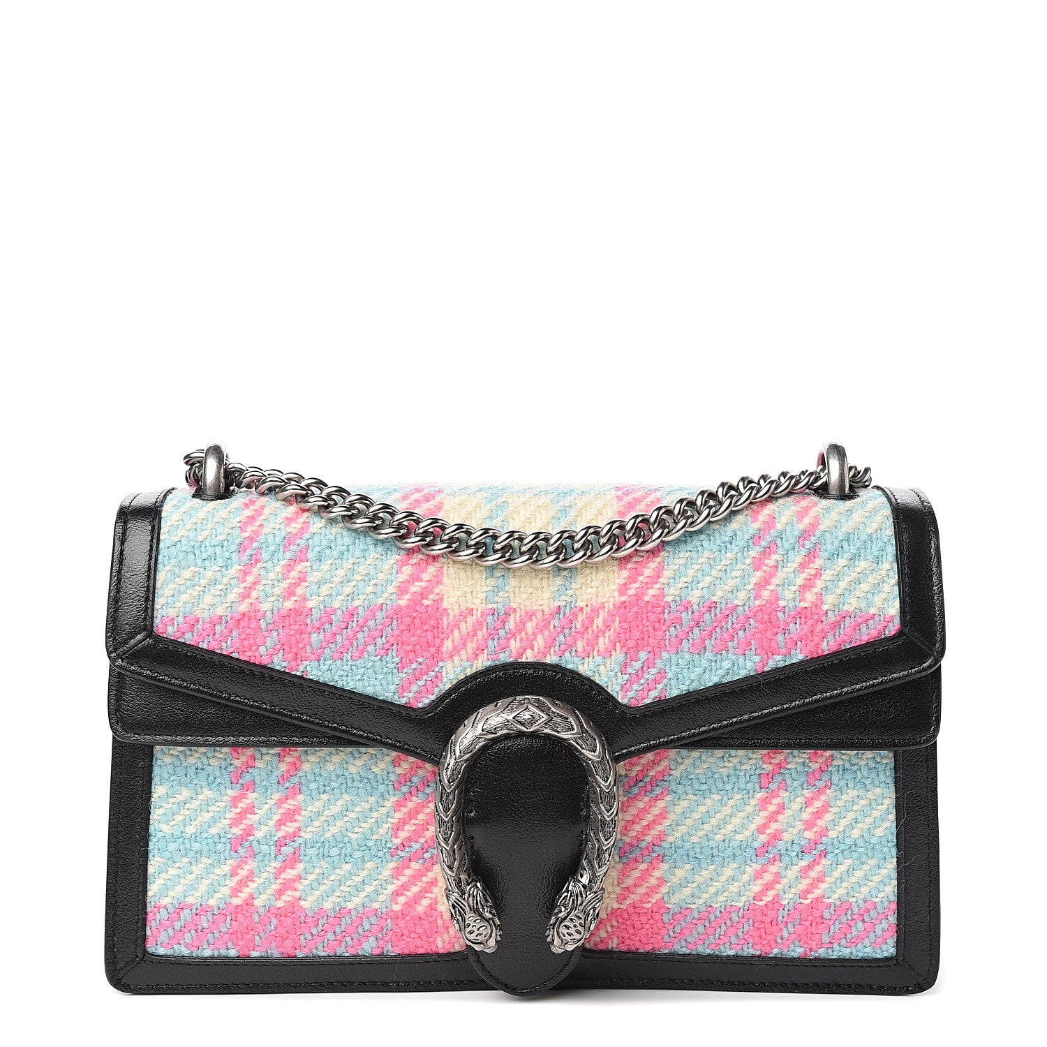 Gucci Tweed Azalea Calfskin Candy Madras Small Dionysus Shoulder Bag Blue Pink Black 1 of 10